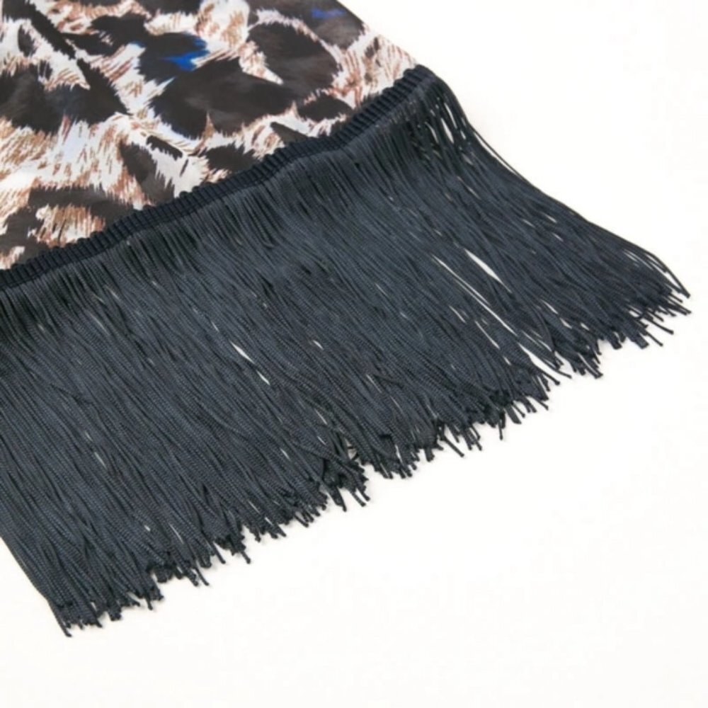 Leopard Print Open Front Cover Up with Tassels - Picture 7 of 9